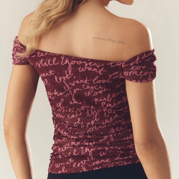 Maeve Anthropologie Off-The-Shoulder Mesh Top Dark Maroon Size M - Picture 2 of 7
